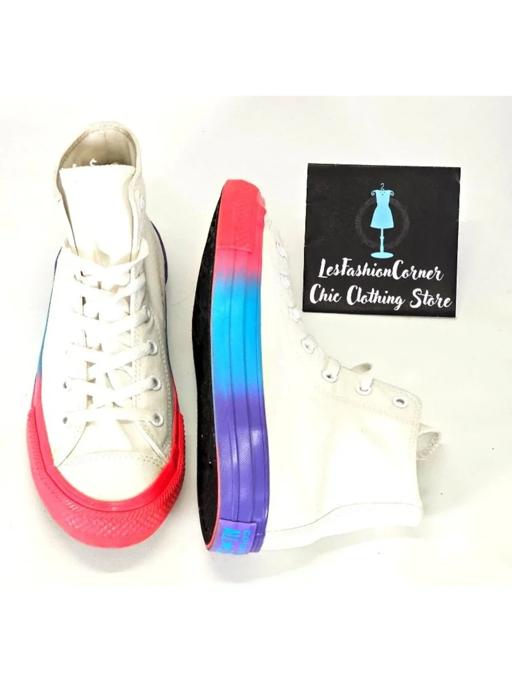 Converse  Junior White Cotton Chuck Taylor All Star Rainbow Sneakers Size 6 2043 - Picture 15 of 16